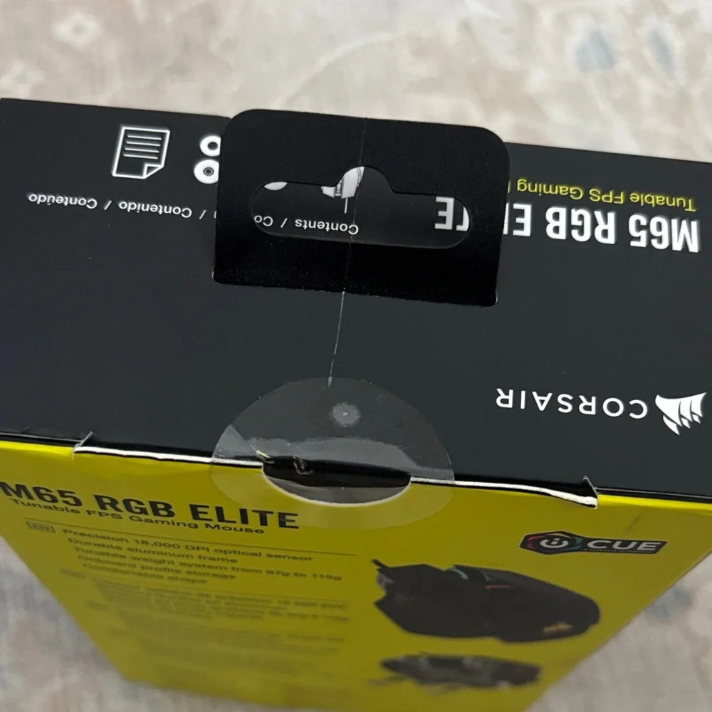 Corsair M65 RGB Elite Gaming Mouse in Black with Yellow Box